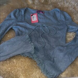 Edikted Slate Blue Lace Trim Pajama Top